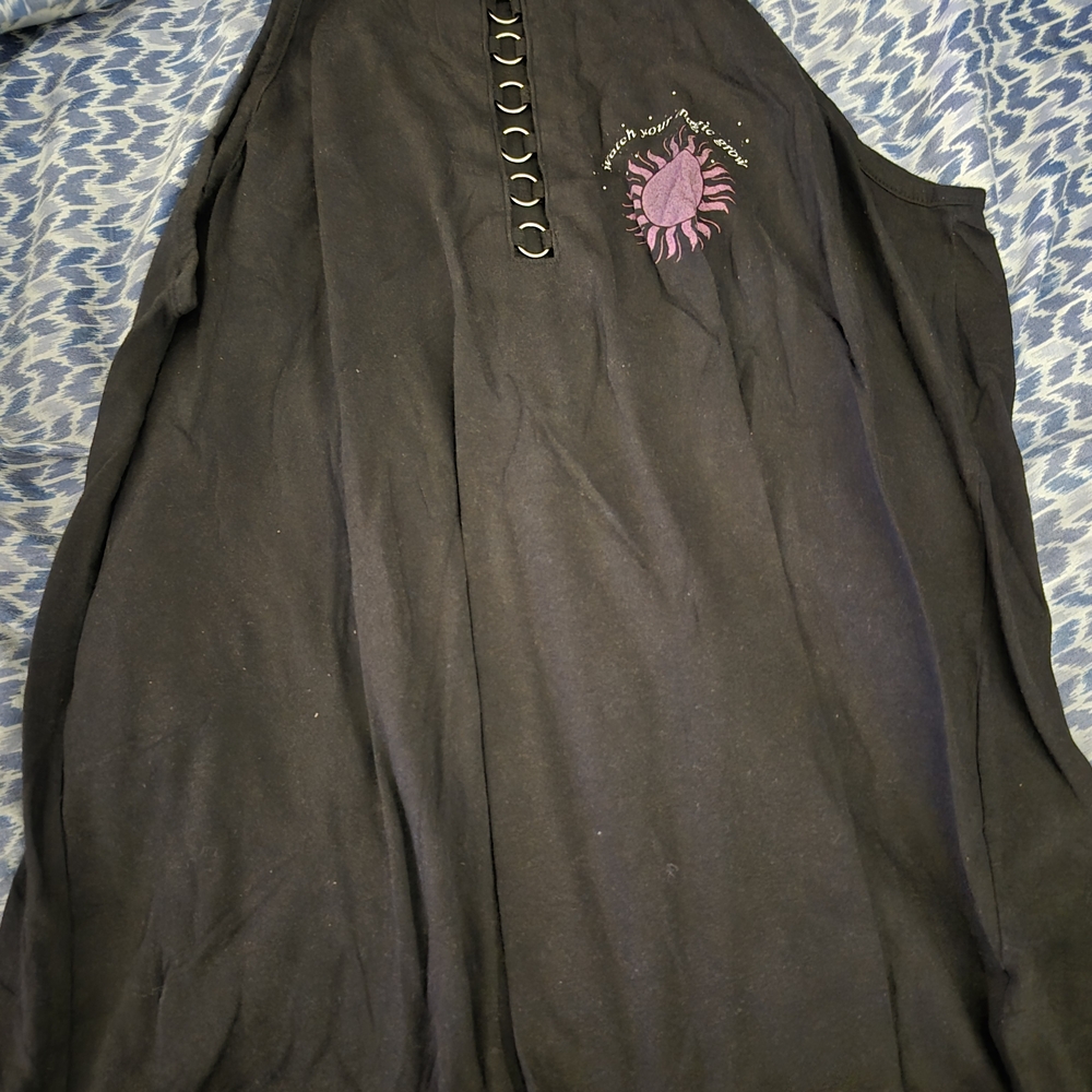 Torrid Black Blouse with Purple Embroidery